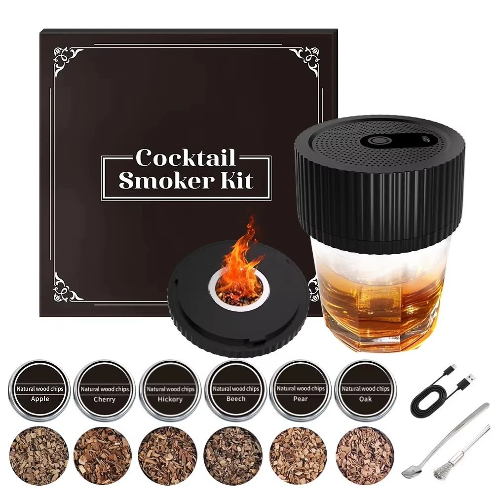 Electric Cocktail Smoke Infuser – Professional Whiskey & Champagne Smoker Kit with 6 Wood Chip Blends