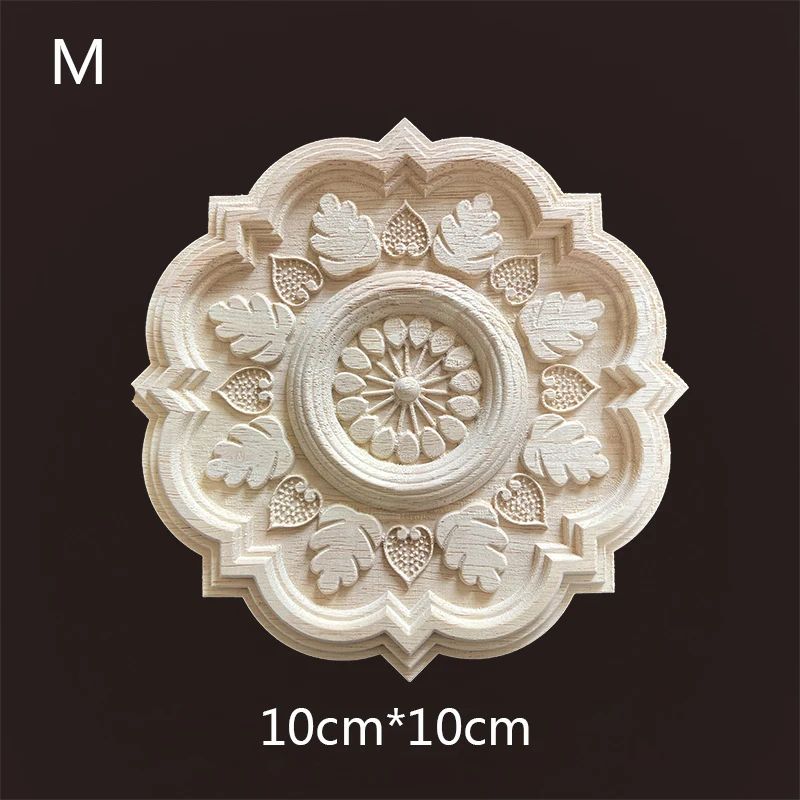 Hand-Carved Wooden Floral Applique – Decorative Furniture Onlay Accent for Doors, Cabinets & Home Decor