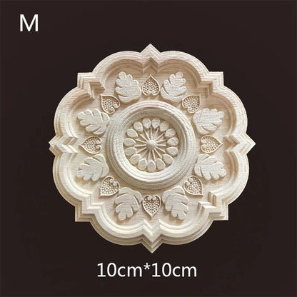 Hand-Carved Wooden Floral Applique – Decorative Furniture Onlay Accent for Doors, Cabinets & Home Decor