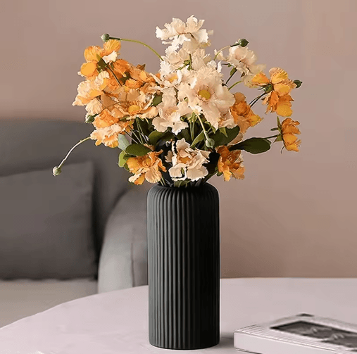 Striped Decorative Flower Vase Modern Ceramic-Look Small Vase for Home Display