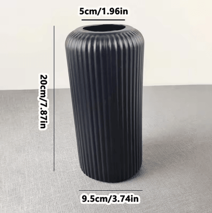 Striped Decorative Flower Vase Modern Ceramic-Look Small Vase for Home Display