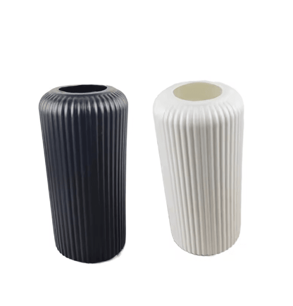 Striped Decorative Flower Vase Modern Ceramic-Look Small Vase for Home Display