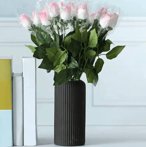 Striped Decorative Flower Vase Modern Ceramic-Look Small Vase for Home Display