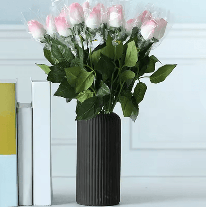 Striped Decorative Flower Vase Modern Ceramic-Look Small Vase for Home Display