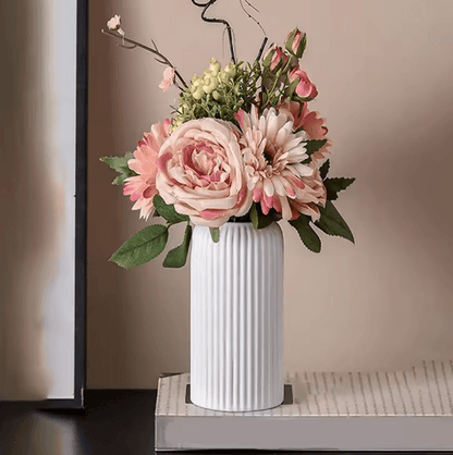 Striped Decorative Flower Vase Modern Ceramic-Look Small Vase for Home Display