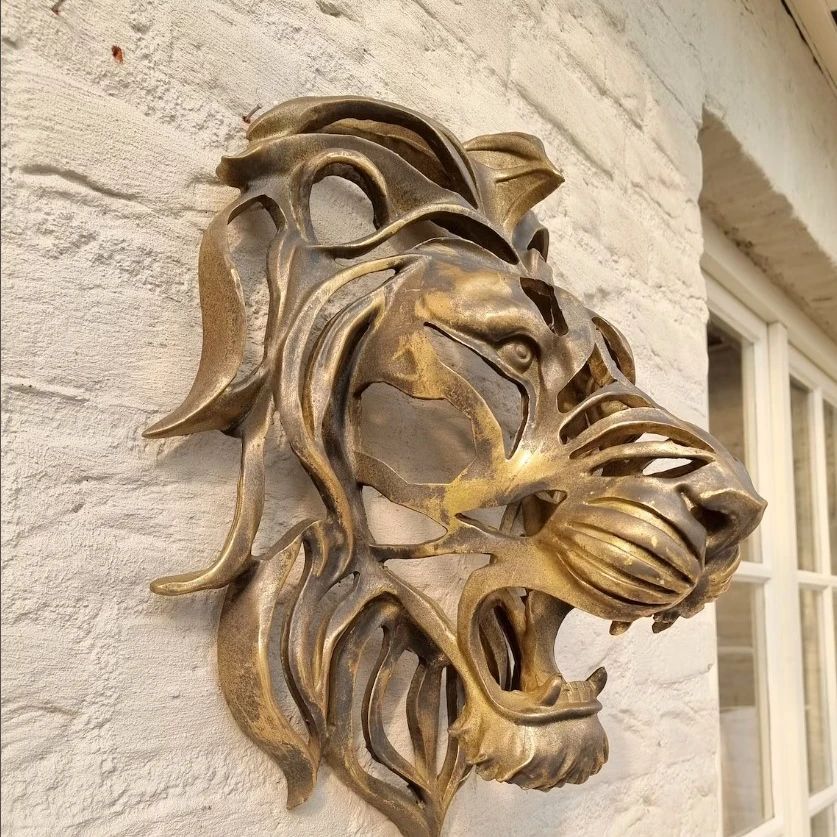 Gold Lion Head Wall Sculpture – 11in Luxury Resin Wall Art Decor for Bedroom & Living Room