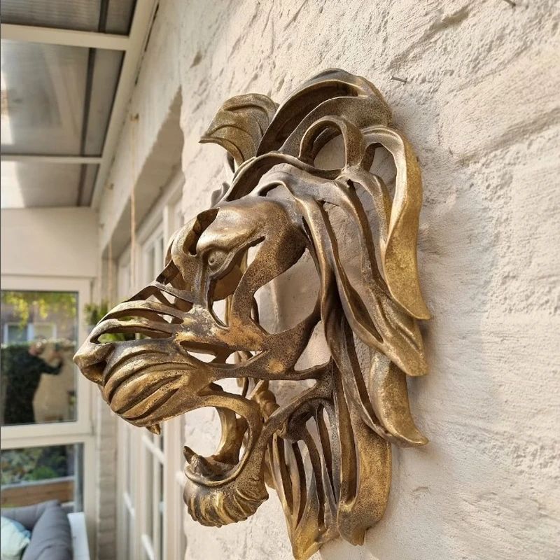 Gold Lion Head Wall Sculpture – 11in Luxury Resin Wall Art Decor for Bedroom & Living Room