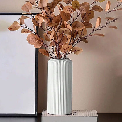 Striped Ceramic Style Plastic Flower Vase