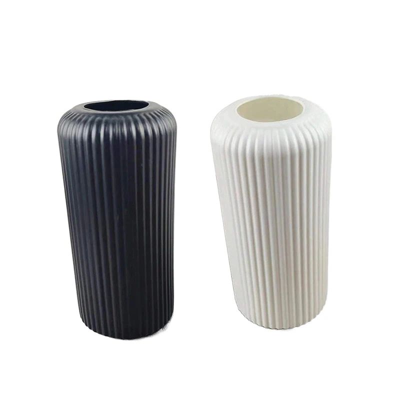 Striped Ceramic Style Plastic Flower Vase