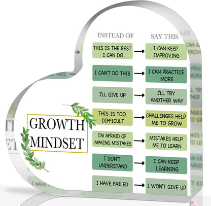 Growth Mindset Acrylic Decor – Inspirational Quote Desk Plaque for Motivation & Positive Thinking