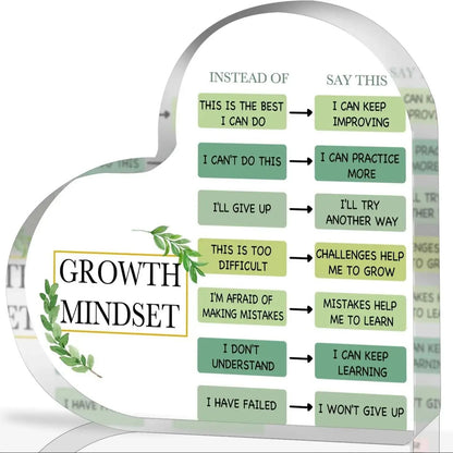 Growth Mindset Acrylic Decor – Inspirational Quote Desk Plaque for Motivation & Positive Thinking