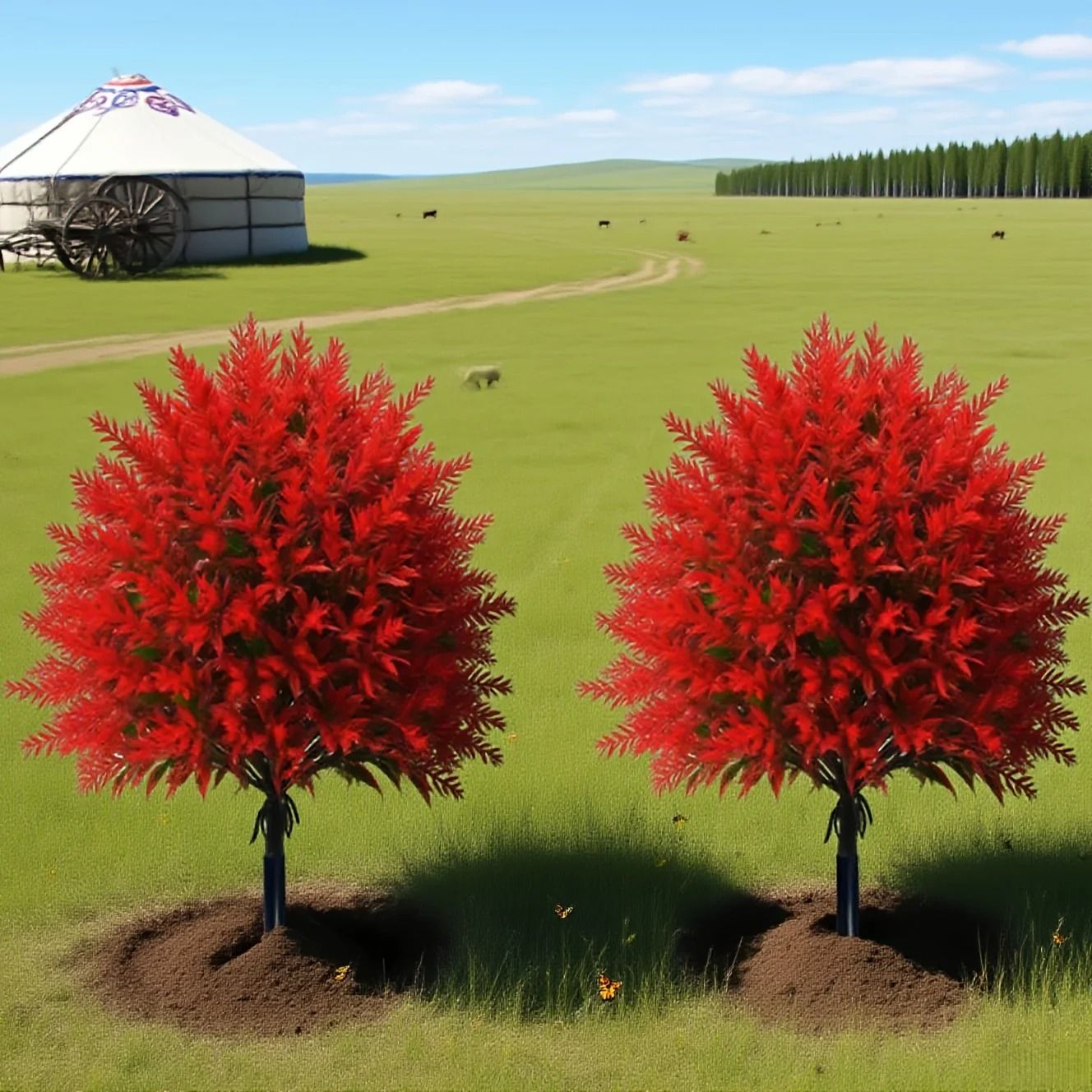 Red Lavender Artificial Flower Stake Outdoor Garden Decor with Ground Peg
