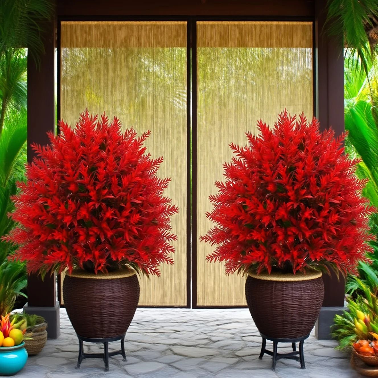 Red Lavender Artificial Flower Stake Outdoor Garden Decor with Ground Peg