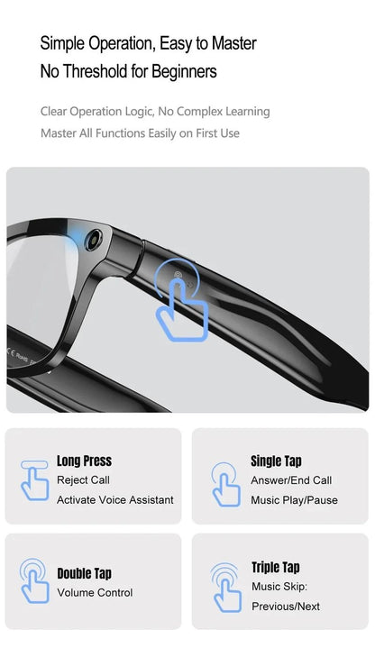 4K AI Translation Smart Glasses with Camera, Bluetooth Calls & Voice Assistant