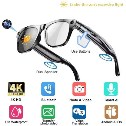 4K AI Translation Smart Glasses with Camera, Bluetooth Calls & Voice Assistant