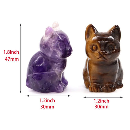 Amethyst Crystal Cat Figurine – Hand-Carved Healing Stone Statue for Meditation & Home Decor
