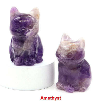 Amethyst Crystal Cat Figurine – Hand-Carved Healing Stone Statue for Meditation & Home Decor