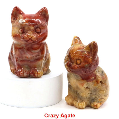 Amethyst Crystal Cat Figurine – Hand-Carved Healing Stone Statue for Meditation & Home Decor