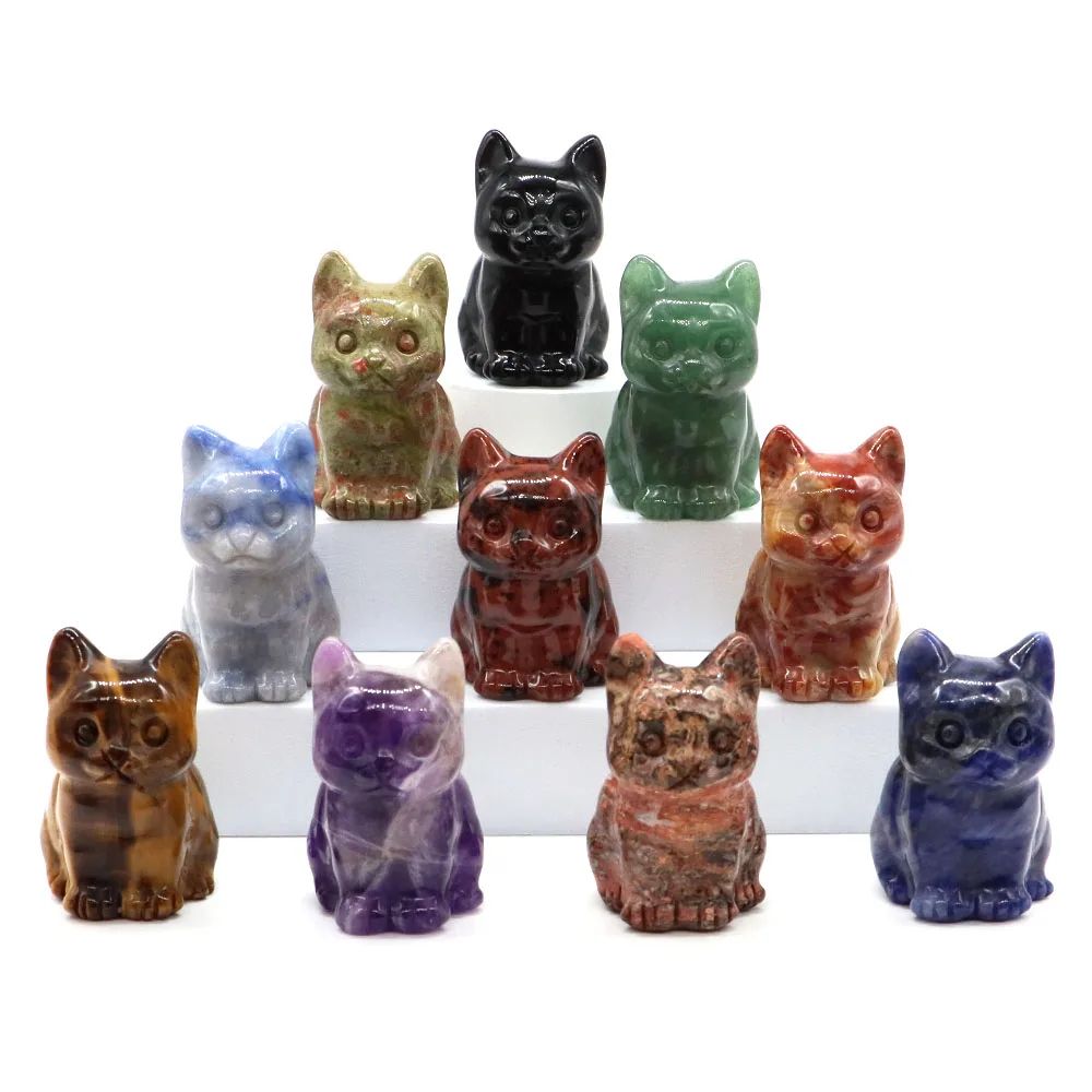 Amethyst Crystal Cat Figurine – Hand-Carved Healing Stone Statue for Meditation & Home Decor