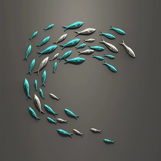 3D Electroplated Fish Wall Decor Set – Modern Metallic Art for Living Room & Restaurant Walls