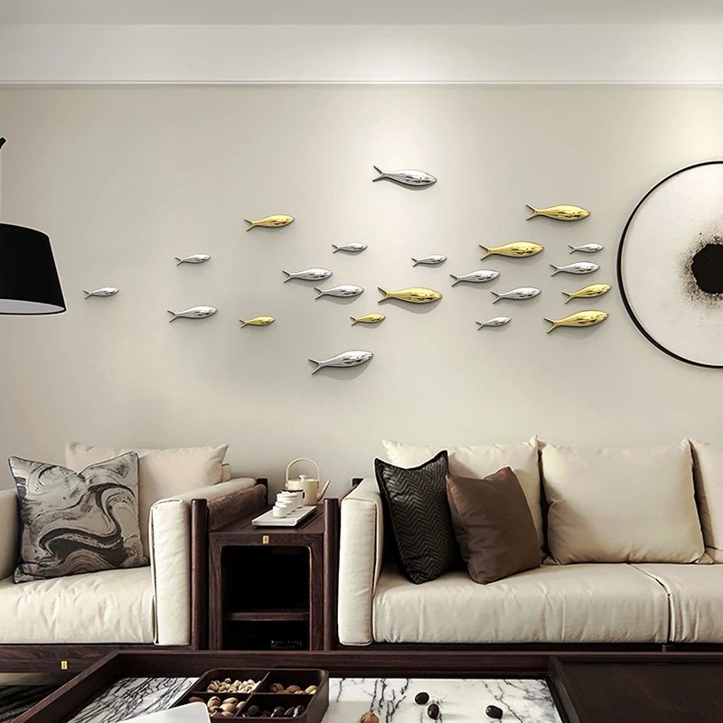 3D Electroplated Fish Wall Decor Set – Modern Metallic Art for Living Room & Restaurant Walls