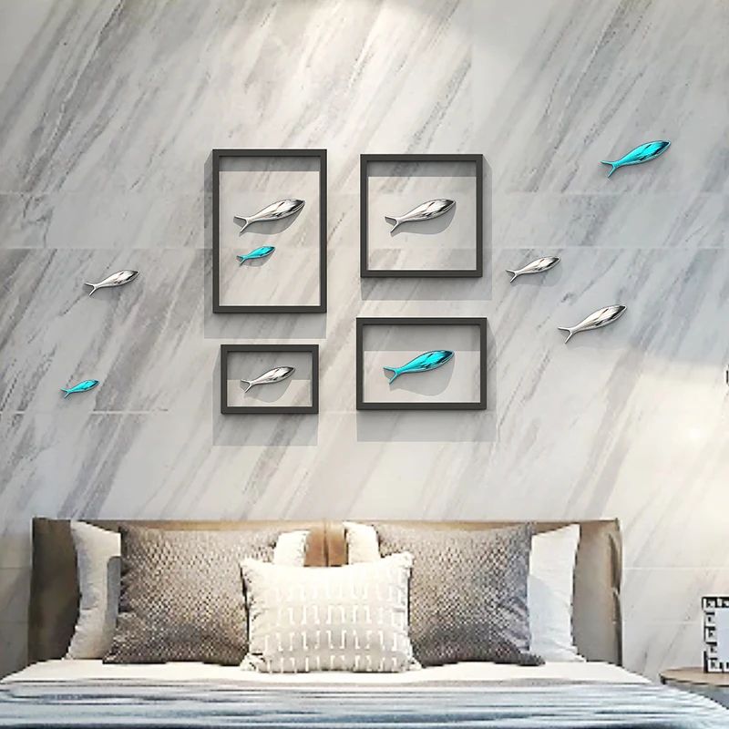 3D Electroplated Fish Wall Decor Set – Modern Metallic Art for Living Room & Restaurant Walls