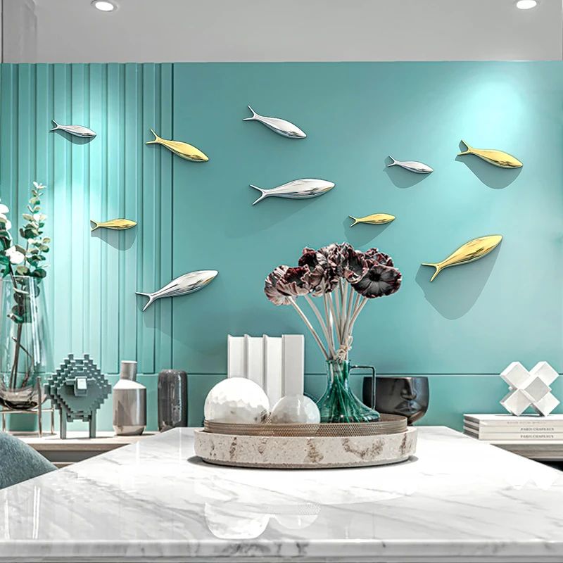 3D Electroplated Fish Wall Decor Set – Modern Metallic Art for Living Room & Restaurant Walls