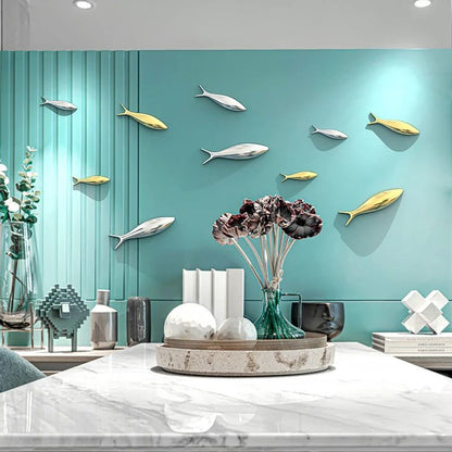 3D Electroplated Fish Wall Decor Set – Modern Metallic Art for Living Room & Restaurant Walls