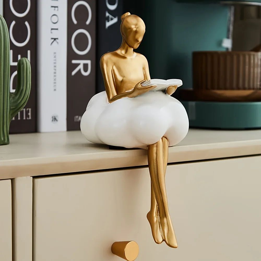 Cloud Girl Abstract Sculpture – Modern Table Statue for Aesthetic Home Decor
