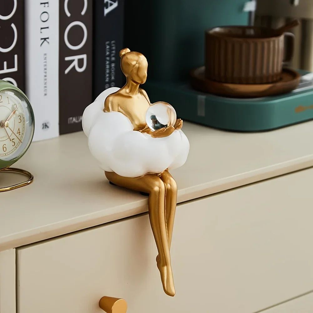Cloud Girl Abstract Sculpture – Modern Table Statue for Aesthetic Home Decor