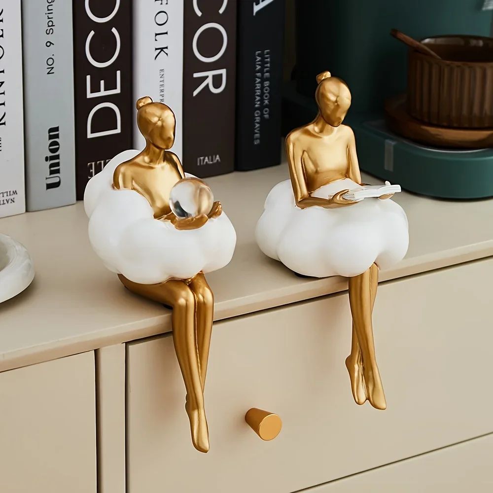 Cloud Girl Abstract Sculpture – Modern Table Statue for Aesthetic Home Decor
