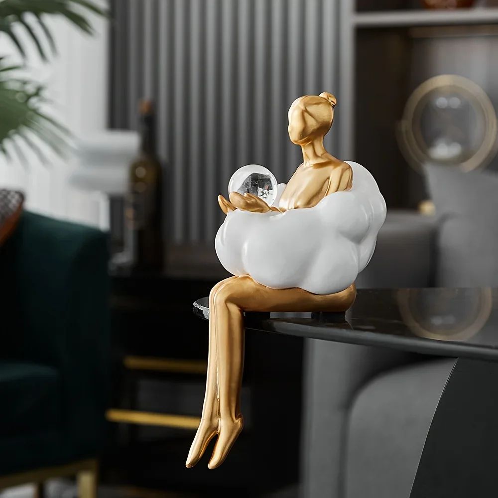 Cloud Girl Abstract Sculpture – Modern Table Statue for Aesthetic Home Decor