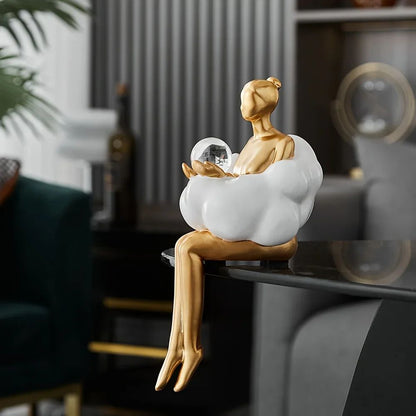 Cloud Girl Abstract Sculpture – Modern Table Statue for Aesthetic Home Decor