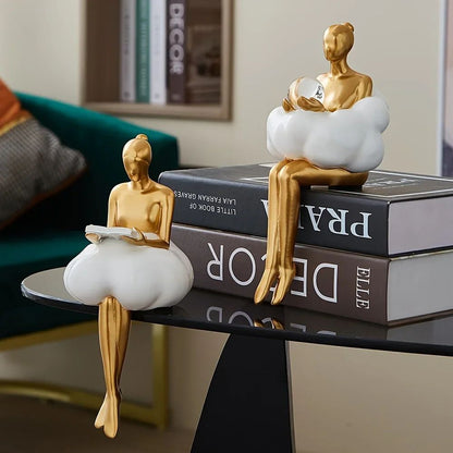 Cloud Girl Abstract Sculpture – Modern Table Statue for Aesthetic Home Decor