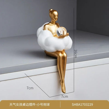 Cloud Girl Abstract Sculpture – Modern Table Statue for Aesthetic Home Decor