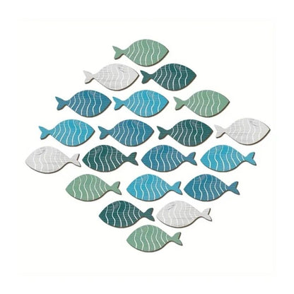 Coastal Wooden Fish Wall Decor Set – Rustic Beach House Hanging Ornaments (20pcs)