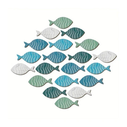Coastal Wooden Fish Wall Decor Set – Rustic Beach House Hanging Ornaments (20pcs)