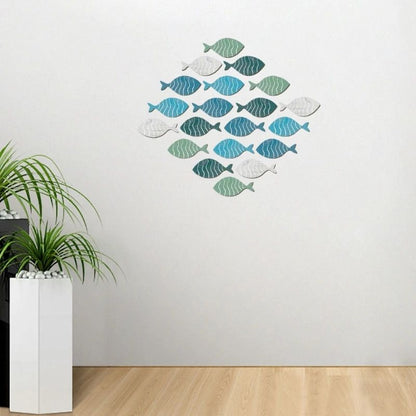 Coastal Wooden Fish Wall Decor Set – Rustic Beach House Hanging Ornaments (20pcs)