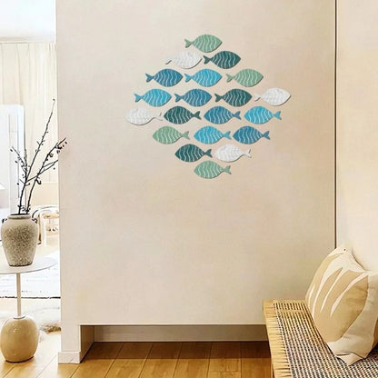 Coastal Wooden Fish Wall Decor Set – Rustic Beach House Hanging Ornaments (20pcs)