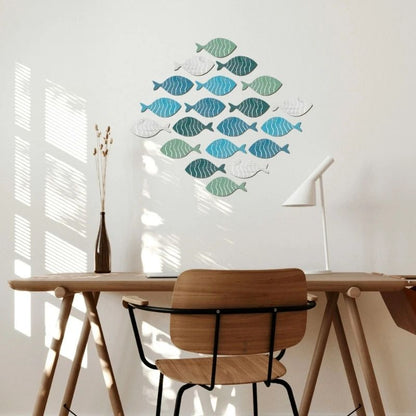 Coastal Wooden Fish Wall Decor Set – Rustic Beach House Hanging Ornaments (20pcs)