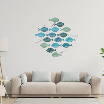 Coastal Wooden Fish Wall Decor Set – Rustic Beach House Hanging Ornaments (20pcs)