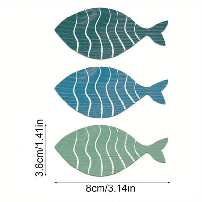 Coastal Wooden Fish Wall Decor Set – Rustic Beach House Hanging Ornaments (20pcs)