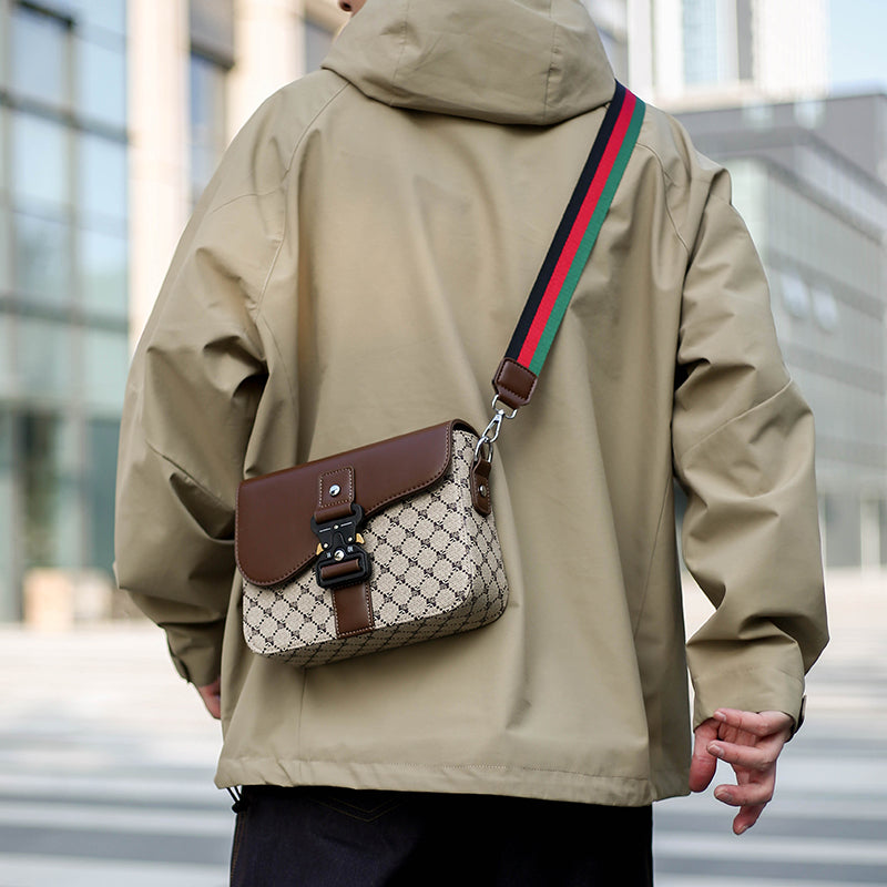 Mens Waterproof Jacquard Crossbody Bag for Business and Daily Commute