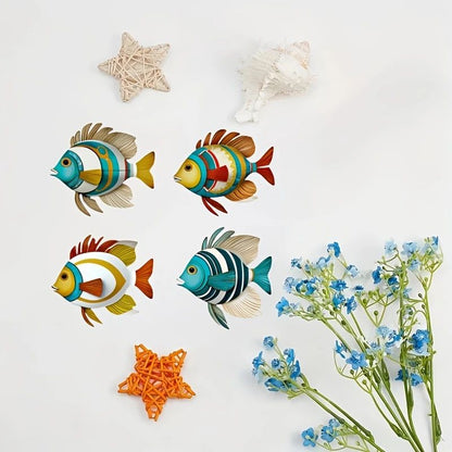 4pcs Tropical Fish Wooden Wall Art – Rustic Nautical 2D Hanging Decor for Coastal Home Styling