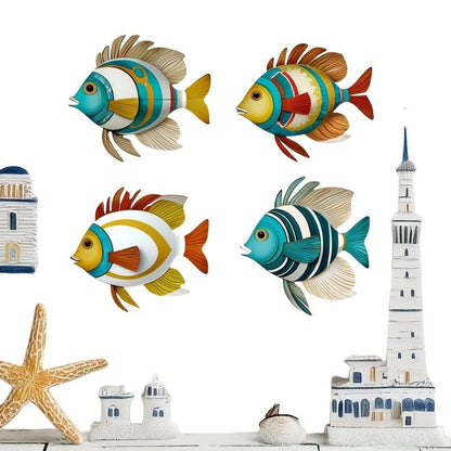 4pcs Tropical Fish Wooden Wall Art – Rustic Nautical 2D Hanging Decor for Coastal Home Styling