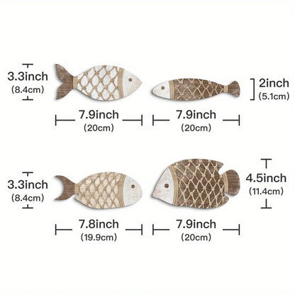 4pcs Tropical Fish Wooden Wall Art – Rustic Nautical 2D Hanging Decor for Coastal Home Styling