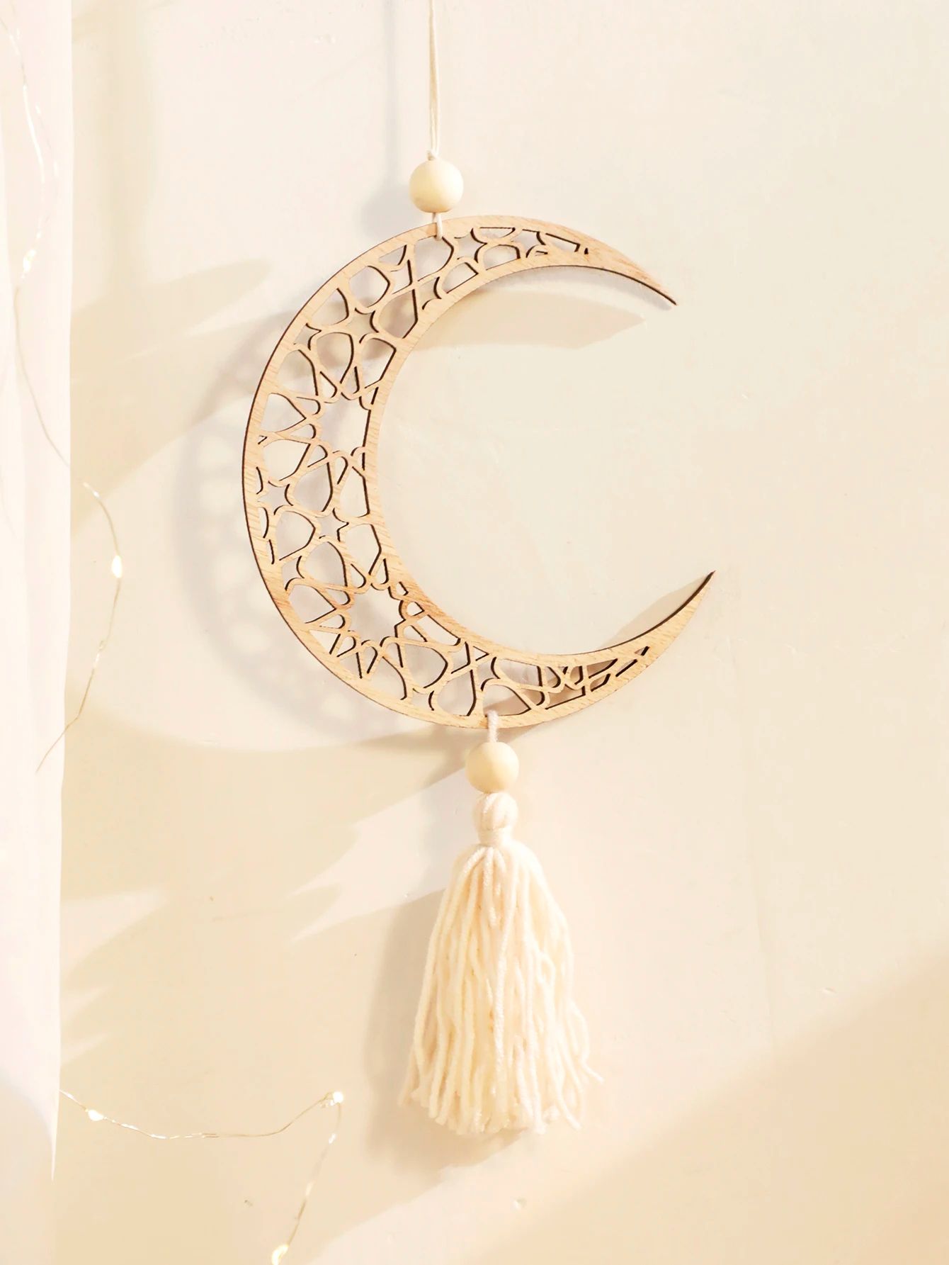 Wooden Ramadan Hanging Ornaments with Tassels – Eid Mubarak Moon Decor for Islamic Home & Gifts
