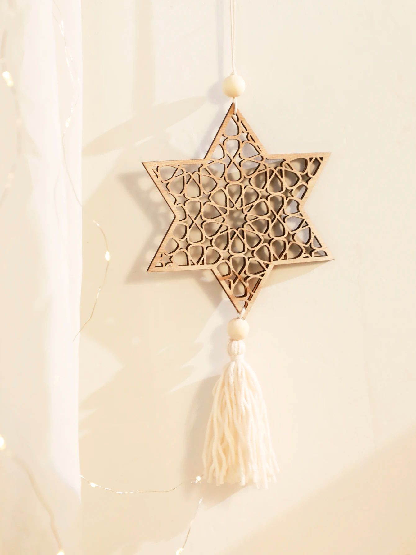 Wooden Ramadan Hanging Ornaments with Tassels – Eid Mubarak Moon Decor for Islamic Home & Gifts