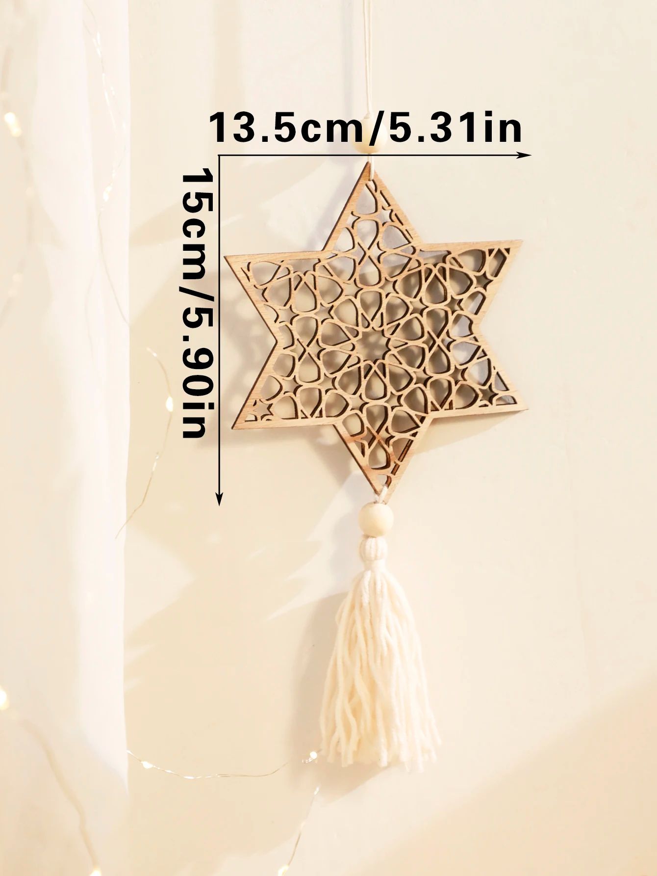Wooden Ramadan Hanging Ornaments with Tassels – Eid Mubarak Moon Decor for Islamic Home & Gifts