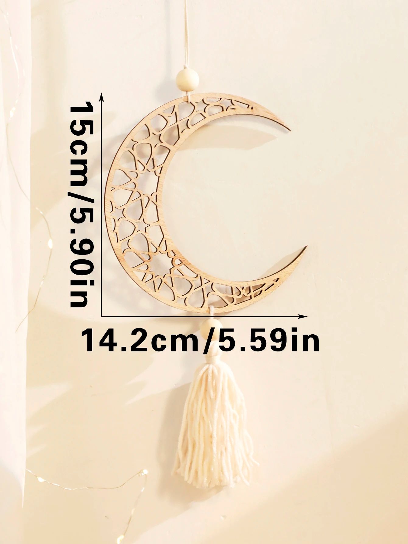 Wooden Ramadan Hanging Ornaments with Tassels – Eid Mubarak Moon Decor for Islamic Home & Gifts